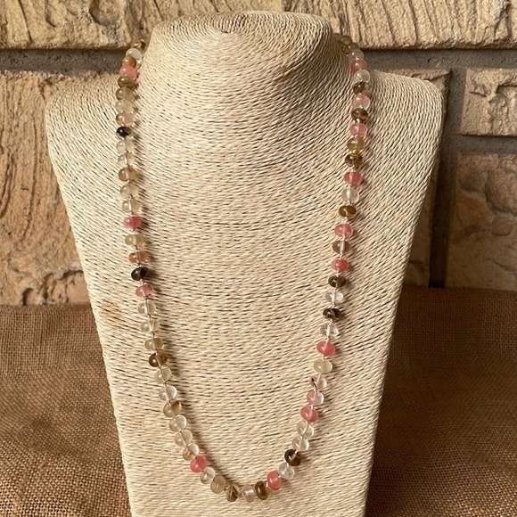 Watermelon quarts Stone Knotted Necklace New In Style 2023 In style Beads - Picture 2 of 11